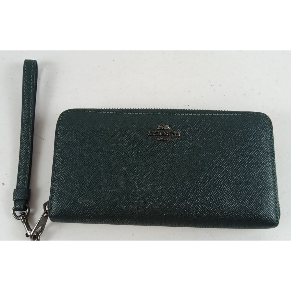 Coach Green Crossgrain Leather Accordion Zip Around Contintntal Wallet #C3441